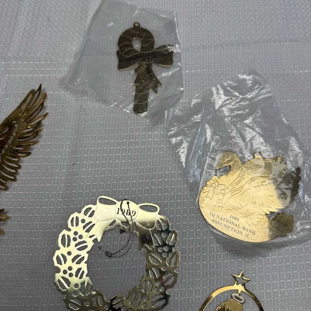 23 Vintage Gold Tone Christmas Ornaments‎ Some 3d Flat House 1 24kt Gold Plate